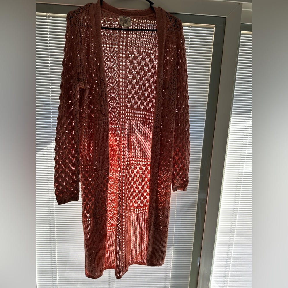 Hippie Rose Brown Open-Knit Cardigan